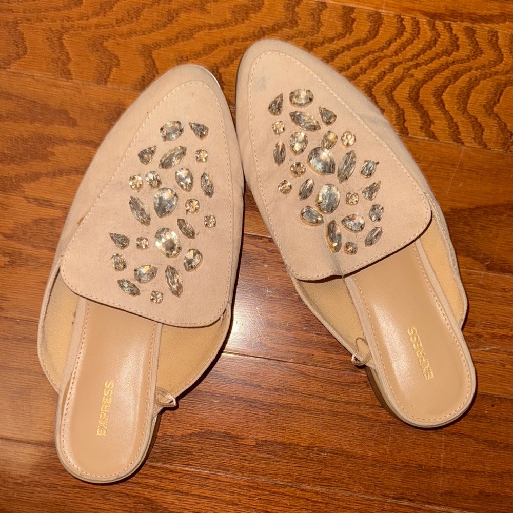 Express‎ Tan Mules with Elegant Embellishments